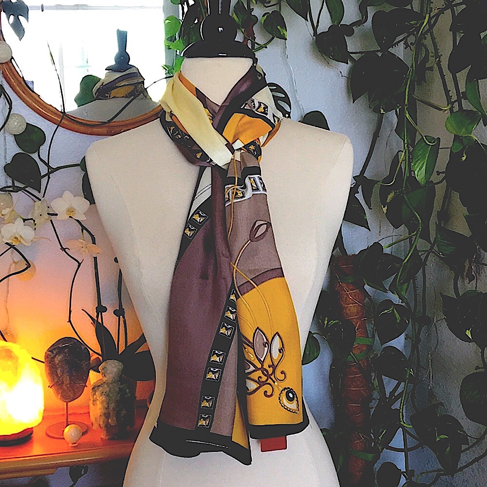✨⚡️NWT Silk Scarf Shanghai Story Brown and Yellow✨⚡️